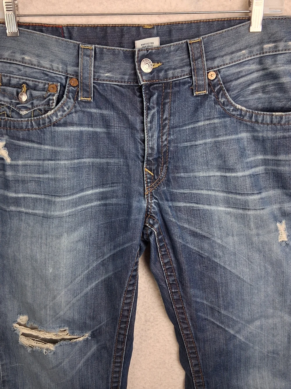 True Religion World Tour Ricky Jeans Mens 36 Distressed Straight Leg Made In USA